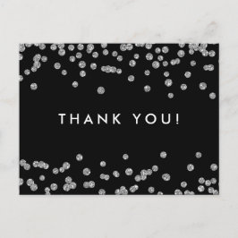 Dank u opmerking Silver Faux Glitter Confetti Zwar Briefkaart