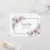 Dank u, opmerkingen | Mauve Rozen Baby shower Kaart (Voorkant / Achterkant in situ)