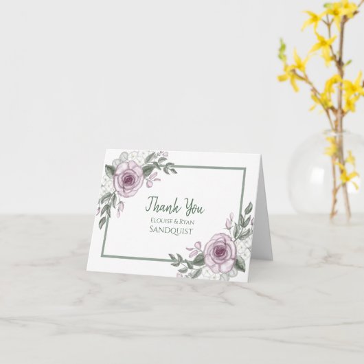 Dank u, opmerkingen | Mauve Rozen Floral Elegant Kaart (Gele Bloem)