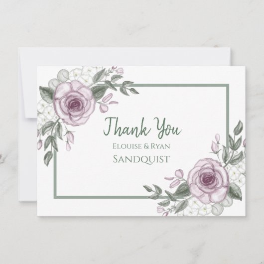 Dank u, opmerkingen | Mauve Rozen Floral Elegant Kaart (Voorkant)