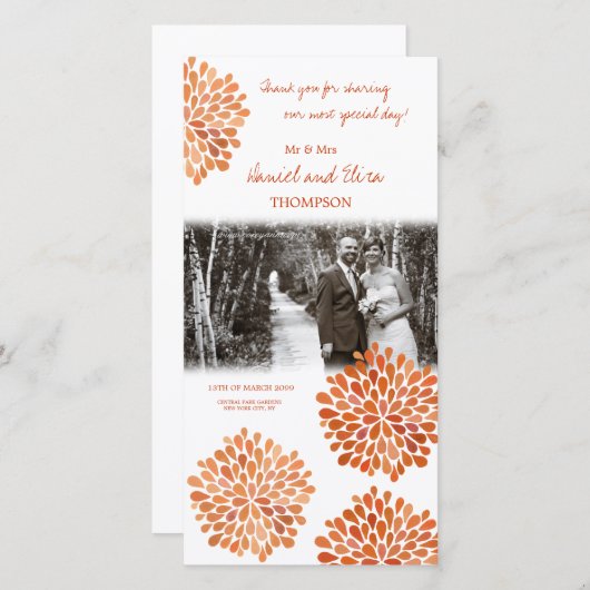 Dank u Oranje Herfst Herfst Bloeit Trouwfoto Bedankkaart (Voorkant / Achterkant)