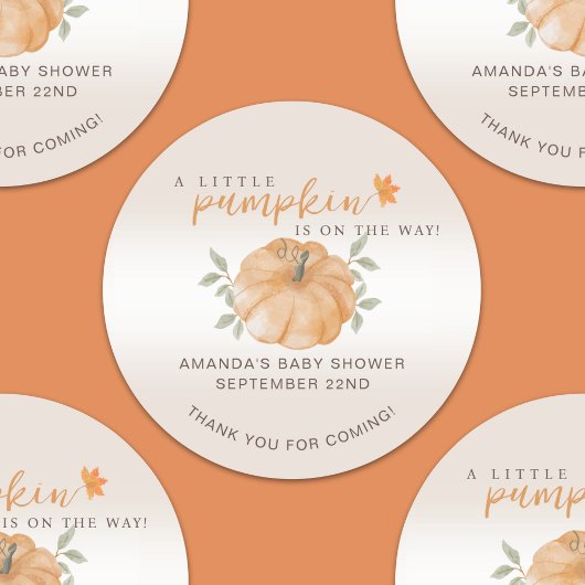 Dank u Oranje kleine pompoen Herfst Baby shower Ronde Sticker