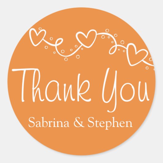 Dank u Oranje Wit Hart Liefde Bruiloft Ronde Sticker (Voorkant)