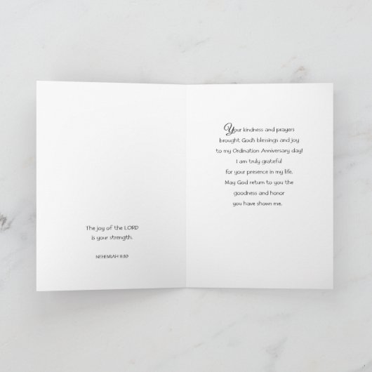 dank u Ordination Jubileum Gift Bedankkaart (Binnen)