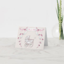 Dank U Oude Koets Ivoor Roze Gingham Bedankkaart