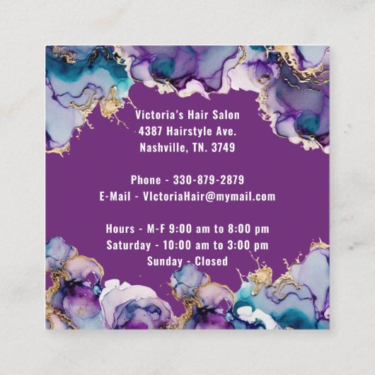 Dank u Paarse Abstracte elegante zaken Vierkante Visitekaartje (Achterkant)