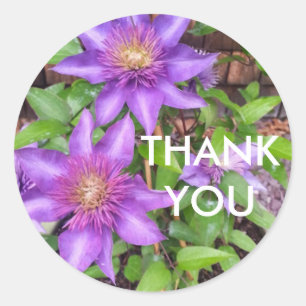 Dank u paarse bloemen ronde sticker