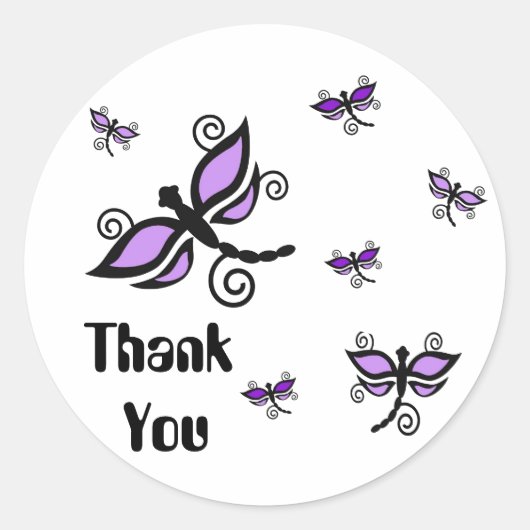 Dank u, paarse digitale kunst libellen ronde sticker (Voorkant)