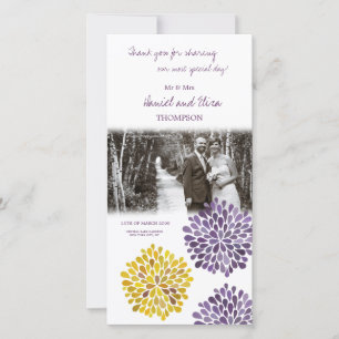 Dank u Paarse Gele Bloemen Trouwfotokaart Bedankkaart