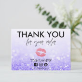 Dank u Paarse Glitter Pink Lips Media Insert (Staand voorkant)