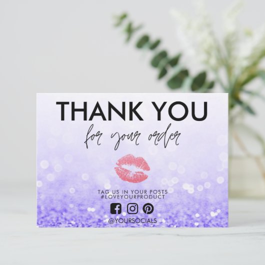 Dank u Paarse Glitter Pink Lips Media Insert (Staand voorkant)