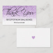 Dank u Paarse glitterkalligrafie Elegant Fancy Visitekaartje (Voorkant / Achterkant)