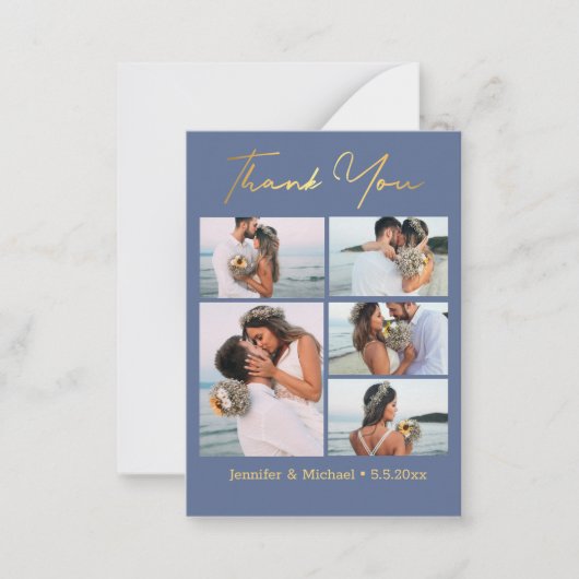 Dank u paarse gouden 5 foto's collage bruiloft notitiekaartje (Voorkant)