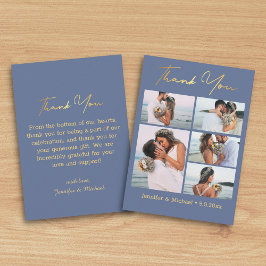 Dank u paarse gouden 5 foto's collage bruiloft notitiekaartje