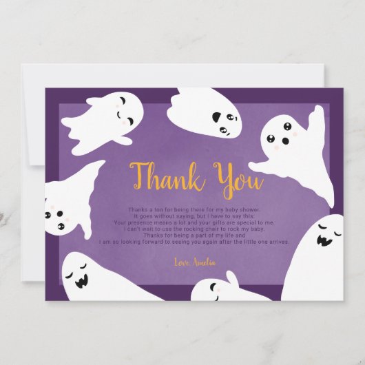Dank u paarse Halloween-spoken baby shower Bedankkaart (Voorkant)