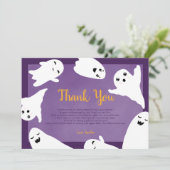 Dank u paarse Halloween-spoken baby shower Bedankkaart (Staand voorkant)