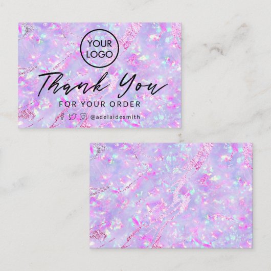 Dank u paarse opaal achtergrond visitekaartje (Voorkant / Achterkant)