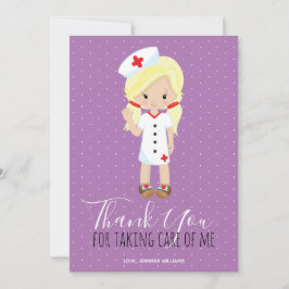 Dank u Paarse Script Blonde Cartoon Nurse Bedankkaart