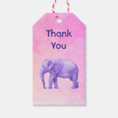 Dank u Paarse Waterverf Elephant op Roze Cadeaulabel (Voorkant)