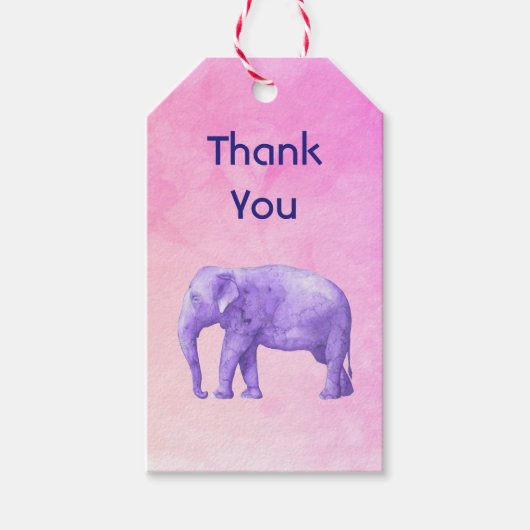 Dank u Paarse Waterverf Elephant op Roze Cadeaulabel (Voorkant)