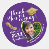 Dank u Paarse Wit Gouden Klasse 2025 Afstuderen Ronde Sticker (Voorkant)