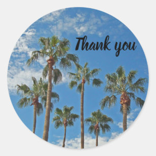 Dank u Palm Trees en Blue Sky Paradise Ronde Sticker