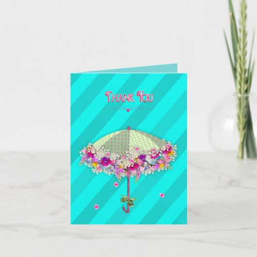 Dank u - paraplu / bloemen bedankkaart (Voorkant)