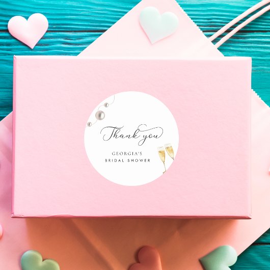 Dank u Parels en Prosecco Vrijgezellenfeest Ronde Sticker