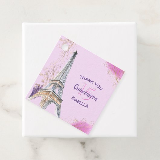 Dank u Paris Eiffeltoren Roze Quinceanera Bedankjes Labels (In situ)