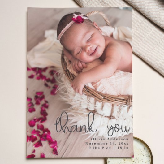 Dank u Pasgeboren Foto's Script Kalligrafie Aankondiging