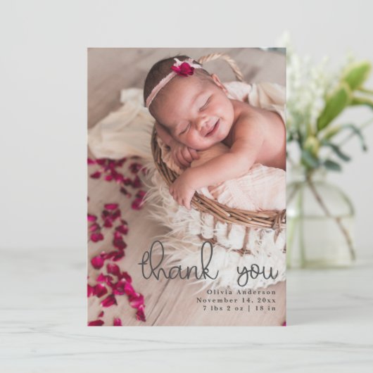 Dank u Pasgeboren Foto's Script Kalligrafie Aankondiging (Staand voorkant)