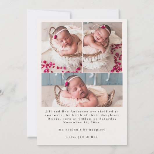 Dank u Pasgeboren Foto's Script Kalligrafie Aankondiging (Achterkant)