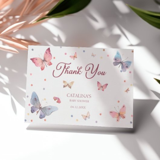 Dank u Pastel Butterfly Baby shower Kaart