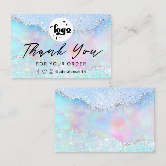 dank u , pastel faux glitter visitekaartje (Voorkant / Achterkant)