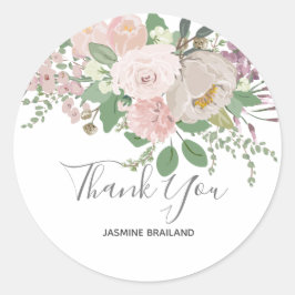 Dank u pastel floral custom ronde sticker