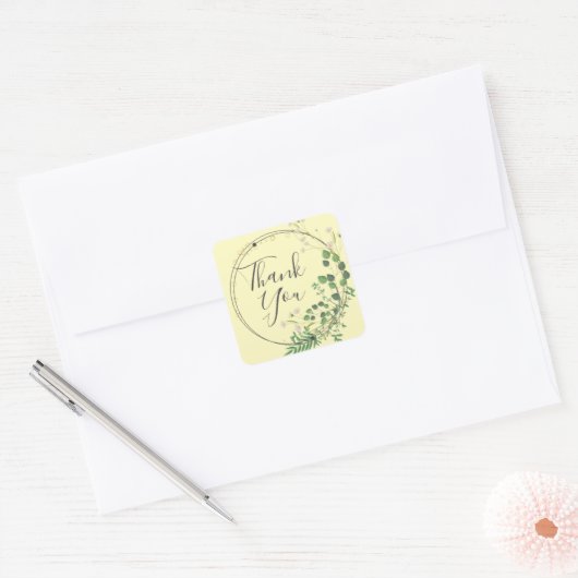Dank U Pastel Gele Groene Krans Vierkante Sticker (Envelop)