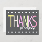 Dank u pastel kleurrijke tekst op grijs minimalist briefkaart (Voorkant / Achterkant)