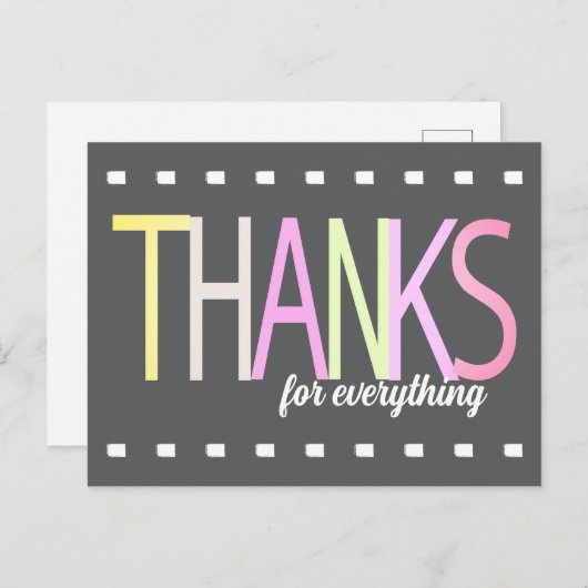 Dank u pastel kleurrijke tekst op grijs minimalist briefkaart (Voorkant / Achterkant)