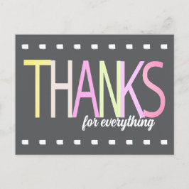 Dank u pastel kleurrijke tekst op grijs minimalist briefkaart