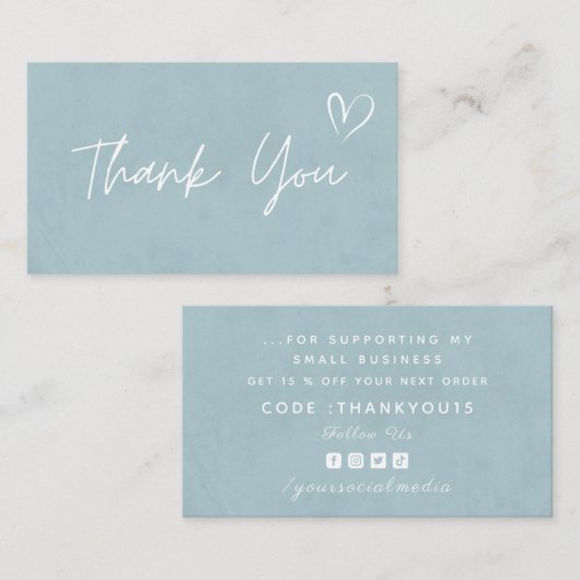 Dank u pastel lichtblauwe neutrale schaduw korting visitekaartje (Voorkant / Achterkant)