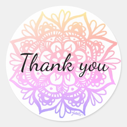Dank u pastel Paarse roze mandala bloem Ronde Sticker (Voorkant)