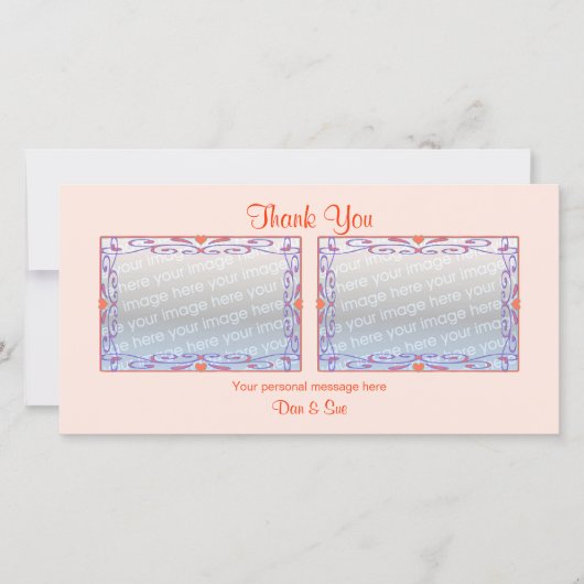 Dank u Peach 2 foto's Bedankkaart (Voorkant)