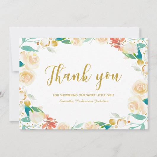 Dank u Peach Floral Wreath Baby shower Bedankkaart (Voorkant)