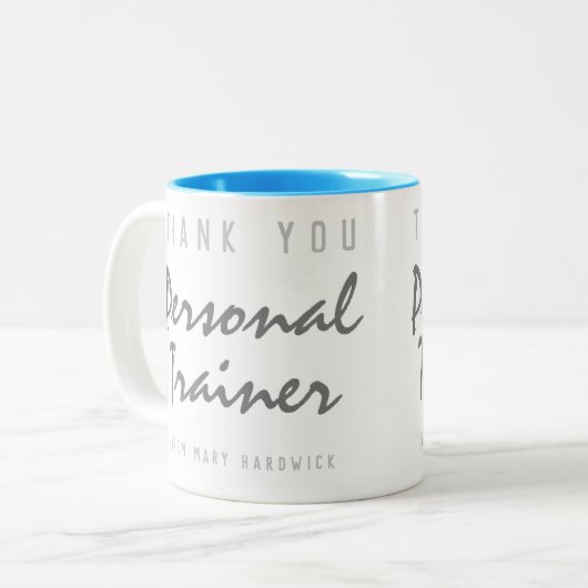 Dank u persoonlijke trainer tweekleurige koffiemok (Voorkant links)