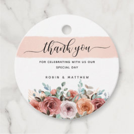 Dank u, Perzik, Blos, Mint Bloemen, Bruiloft Bedankjes Labels