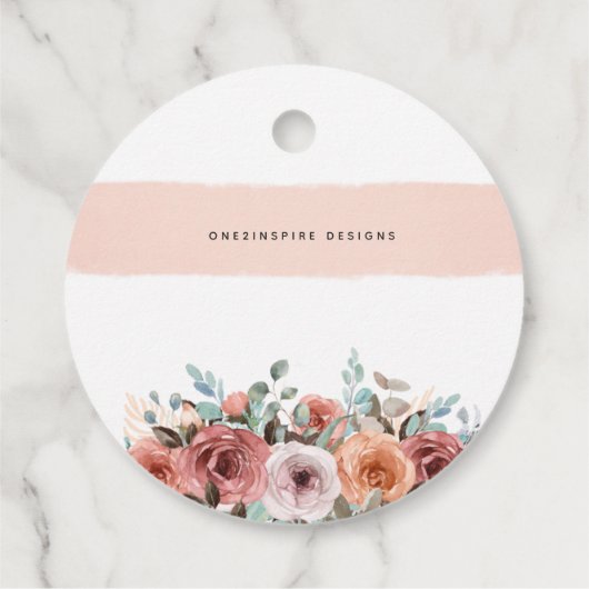 Dank u, Perzik, Blos, Mint Bloemen, Bruiloft Bedankjes Labels (Achterkant)