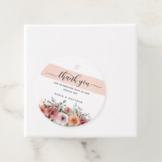 Dank u, Perzik, Blos, Mint Bloemen, Bruiloft Bedankjes Labels (In situ)