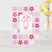 Dank u Pet Groomer Pink Poedel Hond Kaart (Gele Bloem)