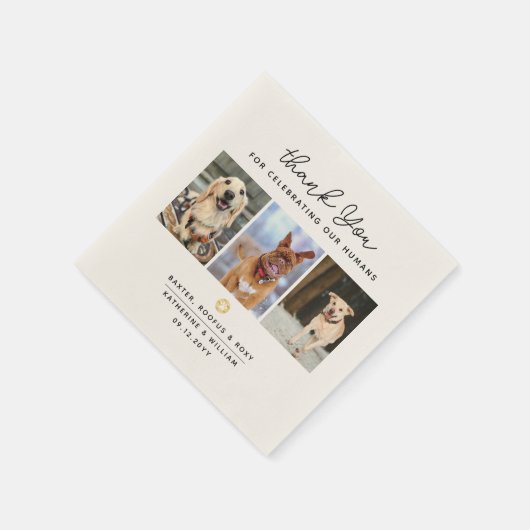 Dank u Pet Theme 3 foto's bruiloft servet (Hoek)