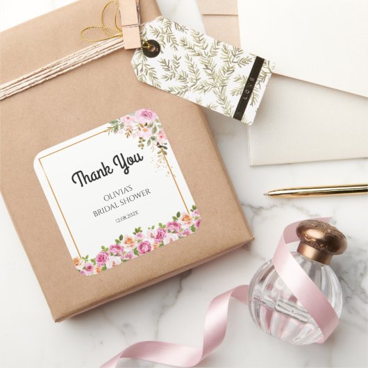 Dank u Petals en Prosecco Floral Vrijgezellenfeest Vierkante Sticker (Geschenken)